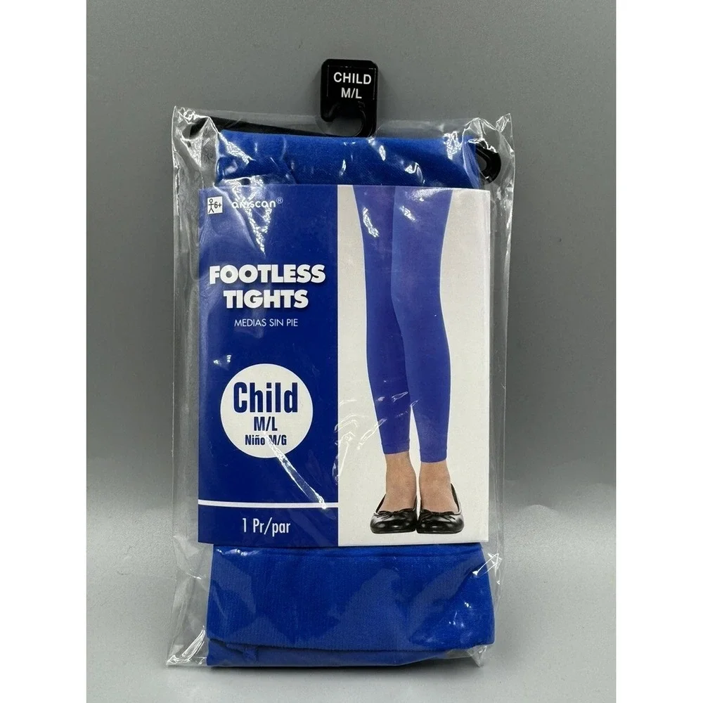 New Amscan Girl's Blue Footless‎ Opaque Tights sz M-L up to 85 lbs